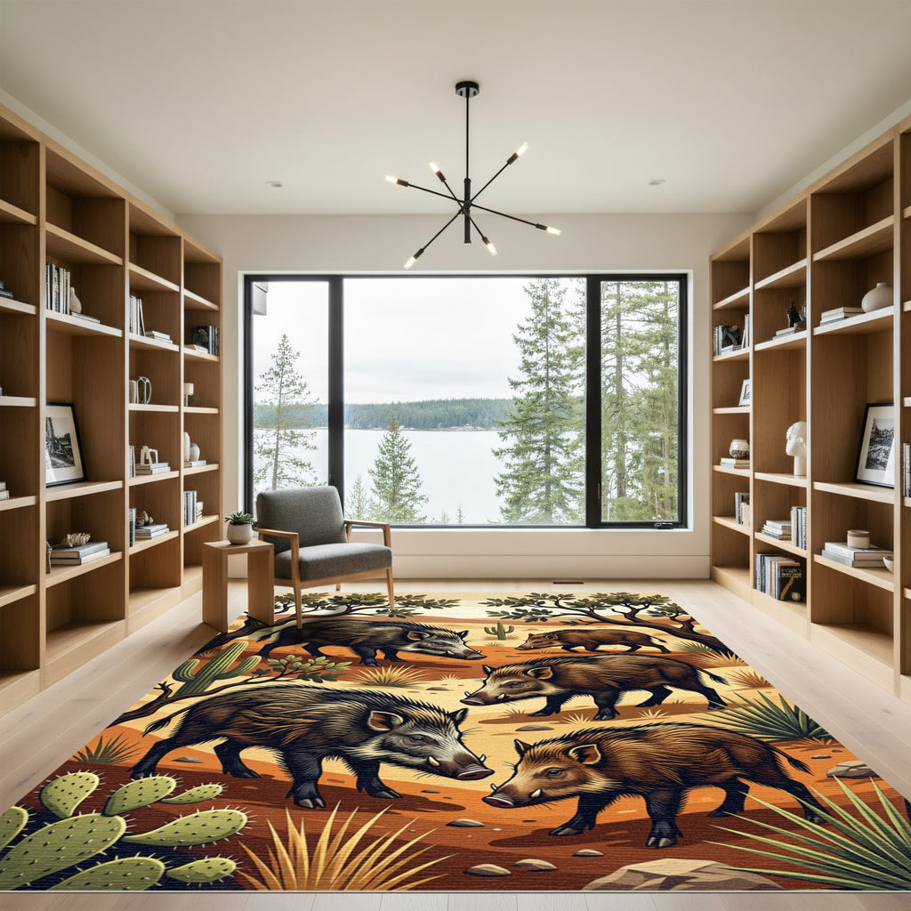 Southwestern Desert Boar Wildlife Scene Rug