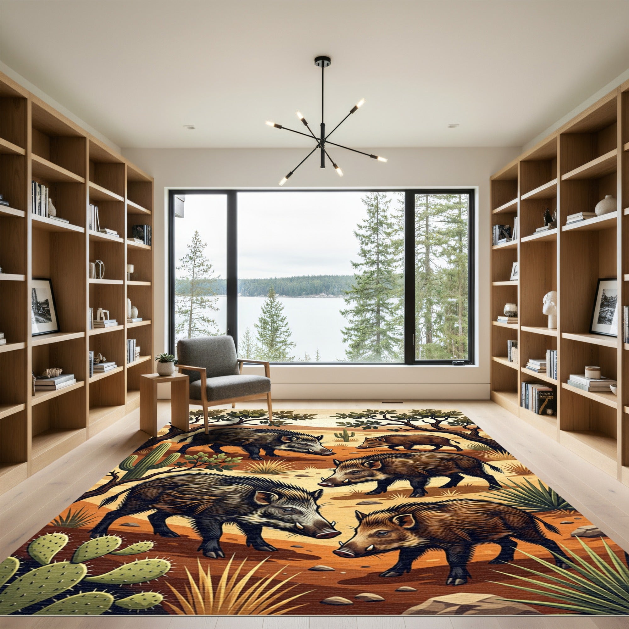 Southwestern Desert Boar Wildlife Scene Rug