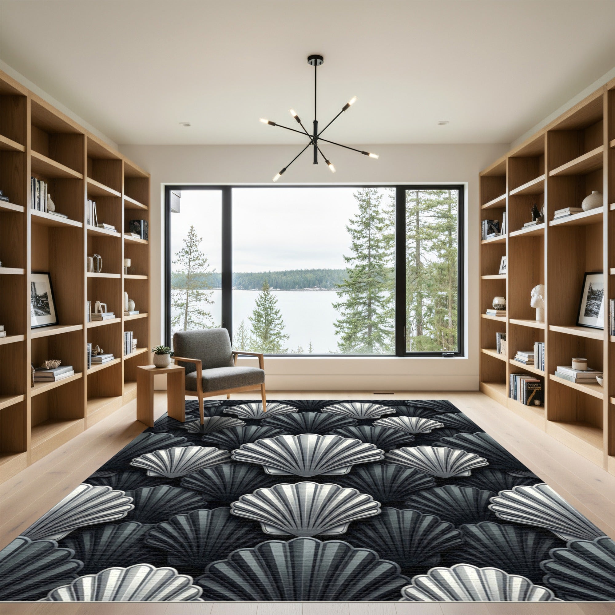 Dimensional Gray Seashell Pattern Rug
