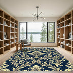 Elegant Gold Baroque Damask Navy Rug