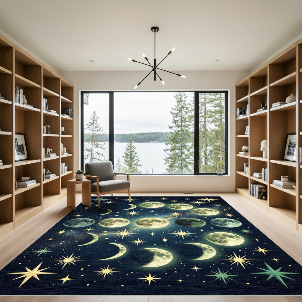 Celestial Moon Phases Starry Night Rug