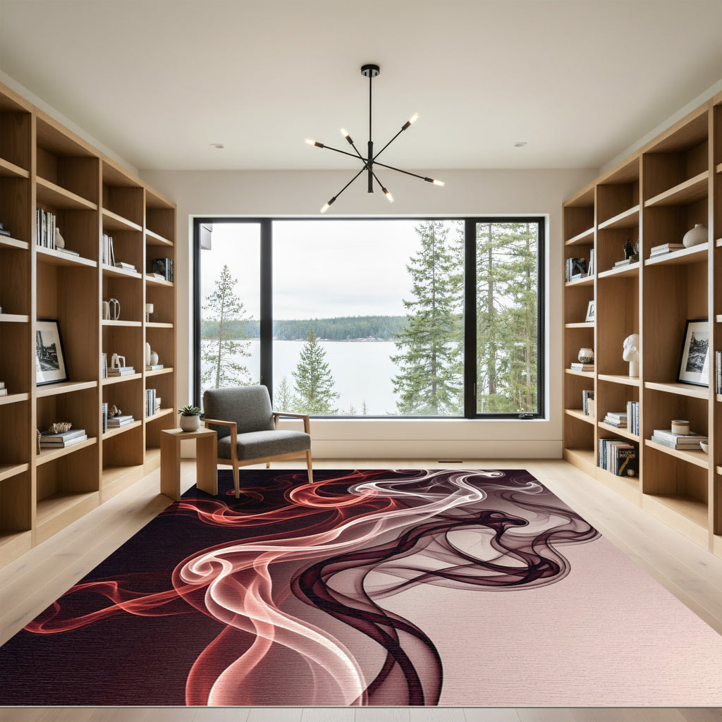 Ethereal Crimson and White Smoke Wave Rug