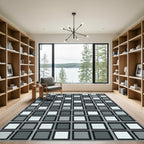 Modern Monochrome Grid Tile Square Rug