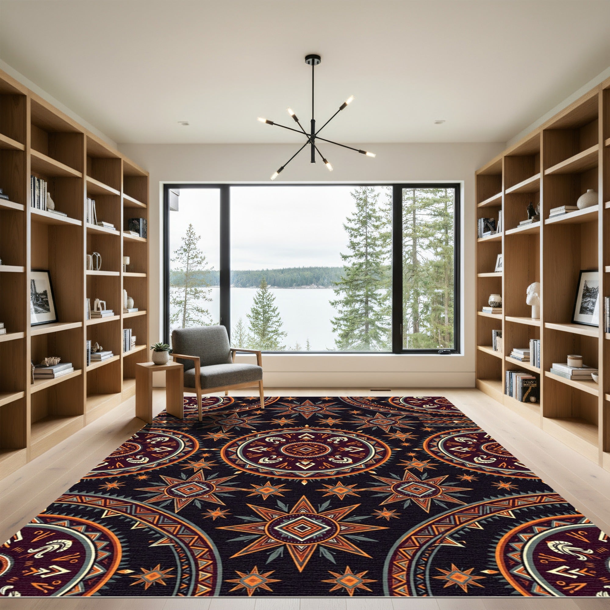 Bold Geometric Sunburst Earth Tone Tapestry Rug
