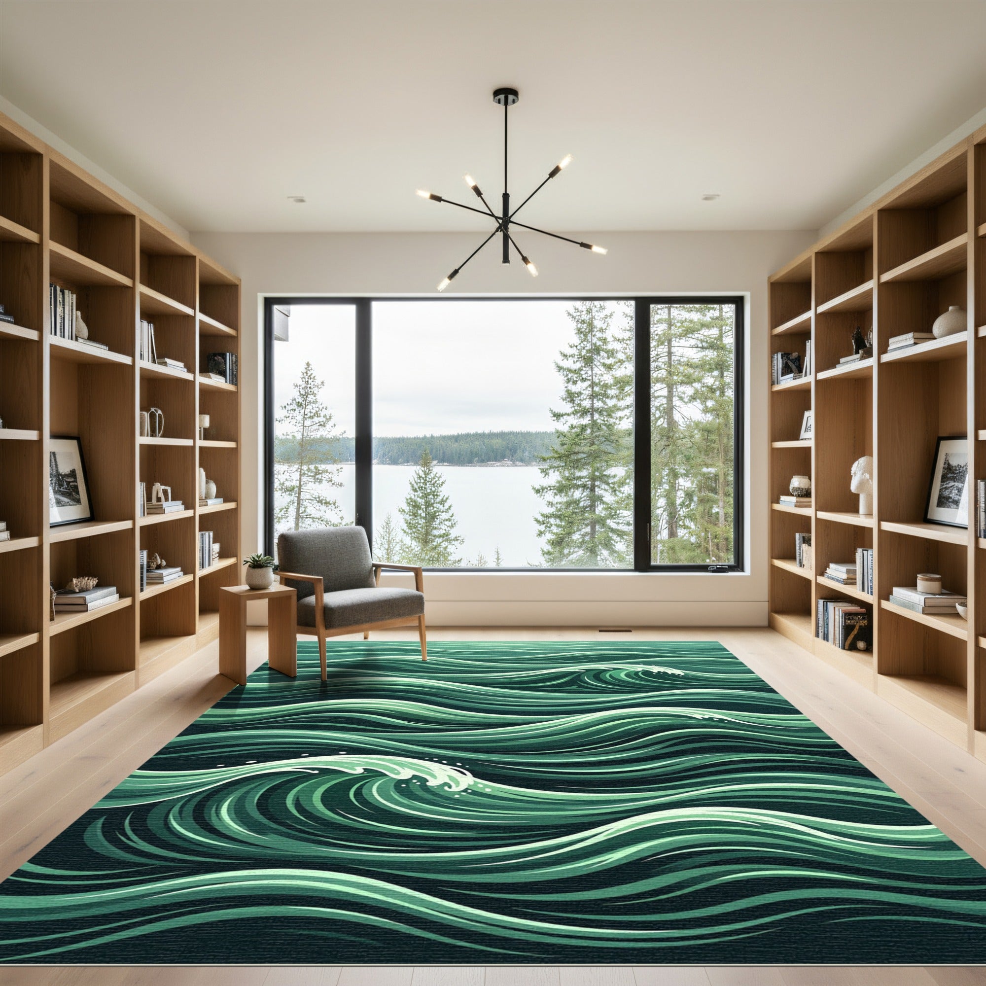 Serene Emerald Ocean Wave Swells Rug