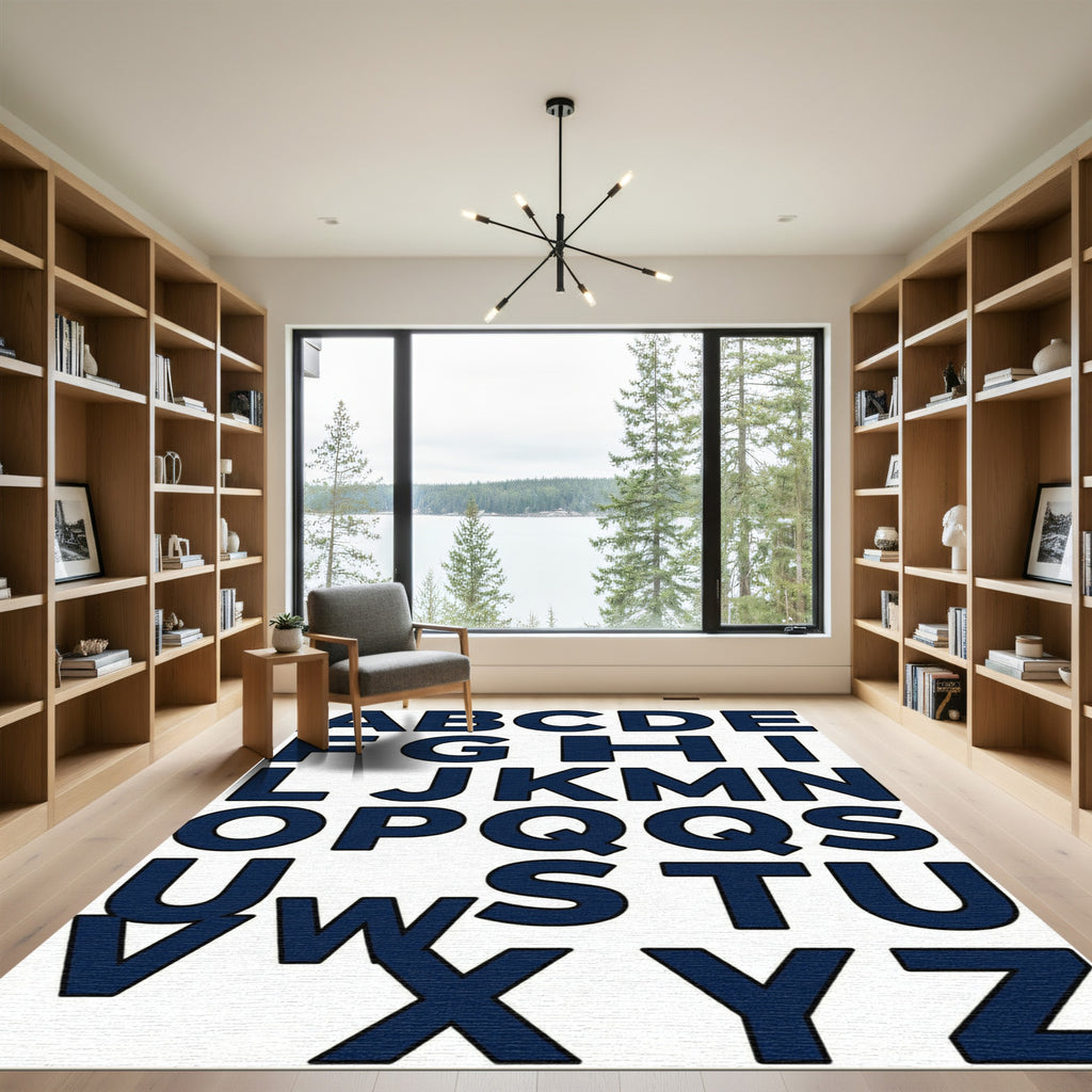 Navy Blue Alphabet Typography Letter Rug