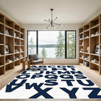 Navy Blue Alphabet Typography Letter Rug