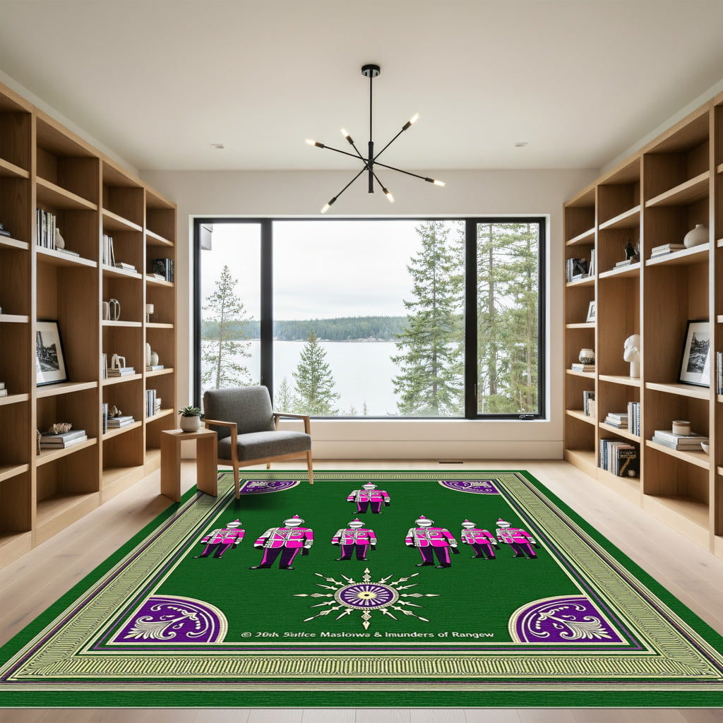 Fuschia Guard Soldiers Green Medallion Border Rug
