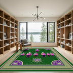 Fuschia Guard Soldiers Green Medallion Border Rug
