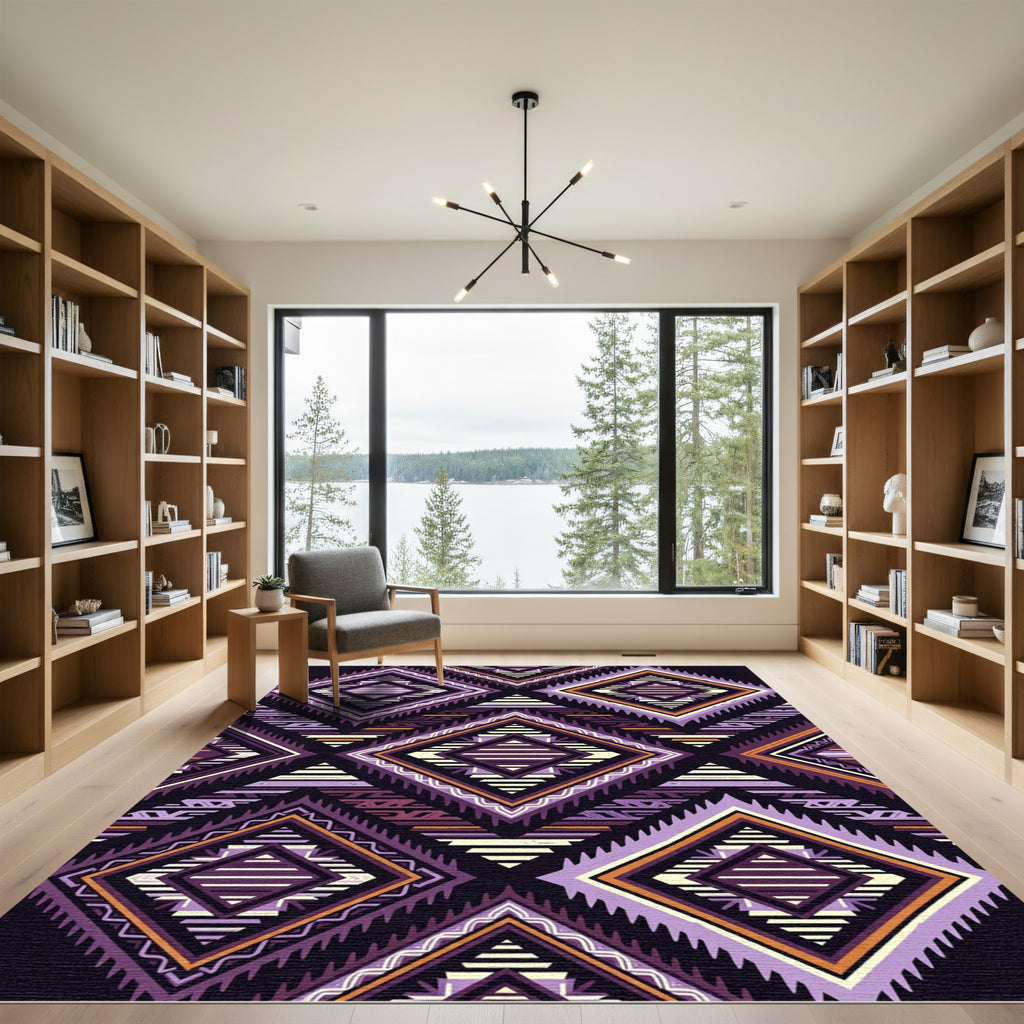 Purple Orange Geometric Diamond Stripe Rug
