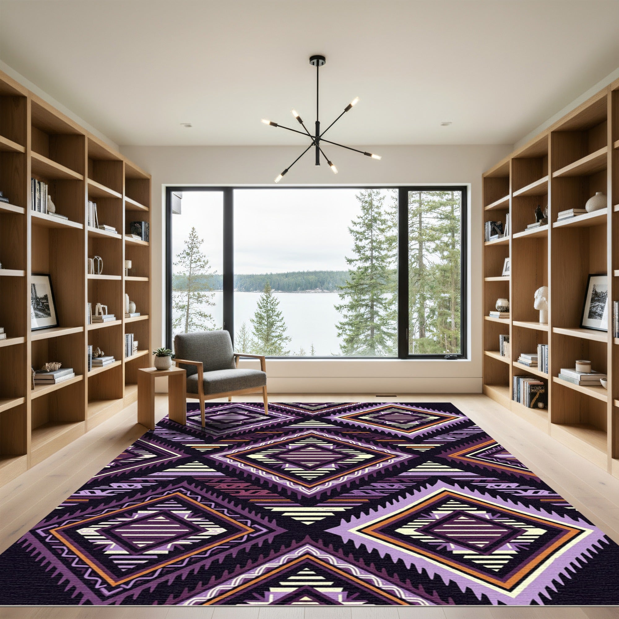 Purple Orange Geometric Diamond Stripe Rug