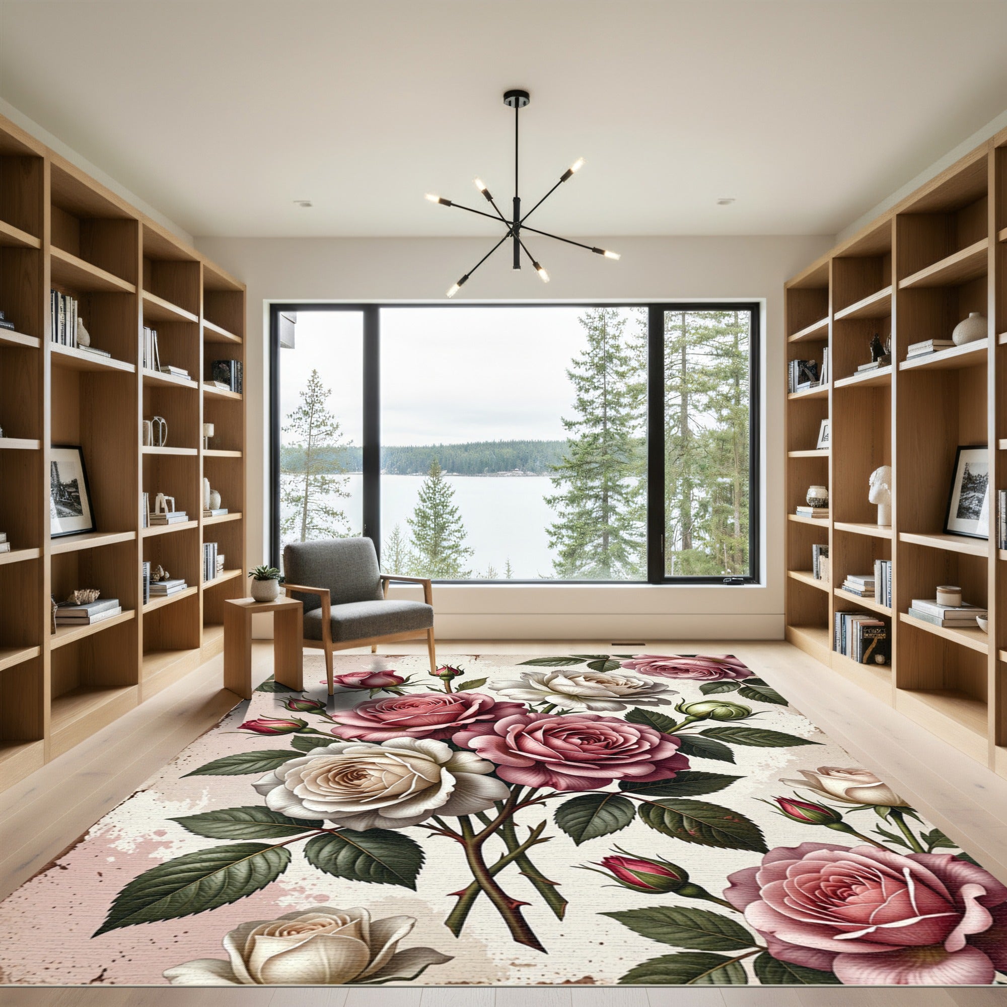 Elegant Vintage Pink White Rose Bouquet Rug