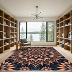 Floral Coral and Charcoal Mandala Rug