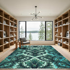 Elegant Teal Damask Scroll Filigree Rug