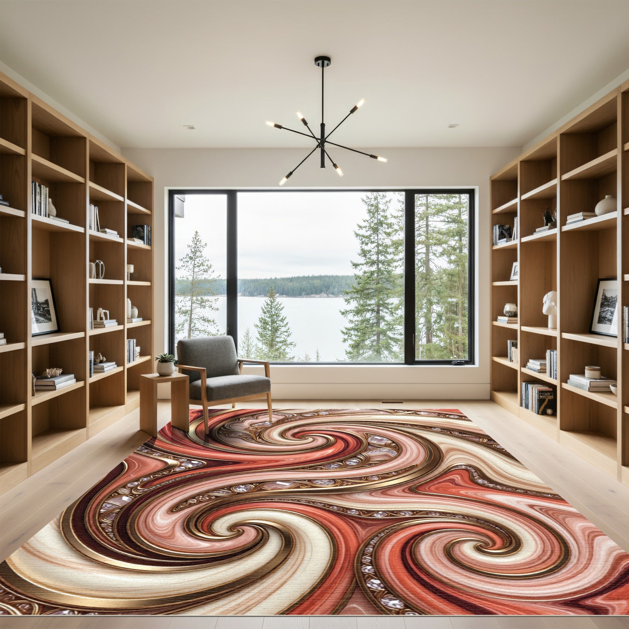 Coral Gold Swirl Gem Accents Rug