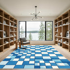 Abstract Blue White Geometric Grid Rug