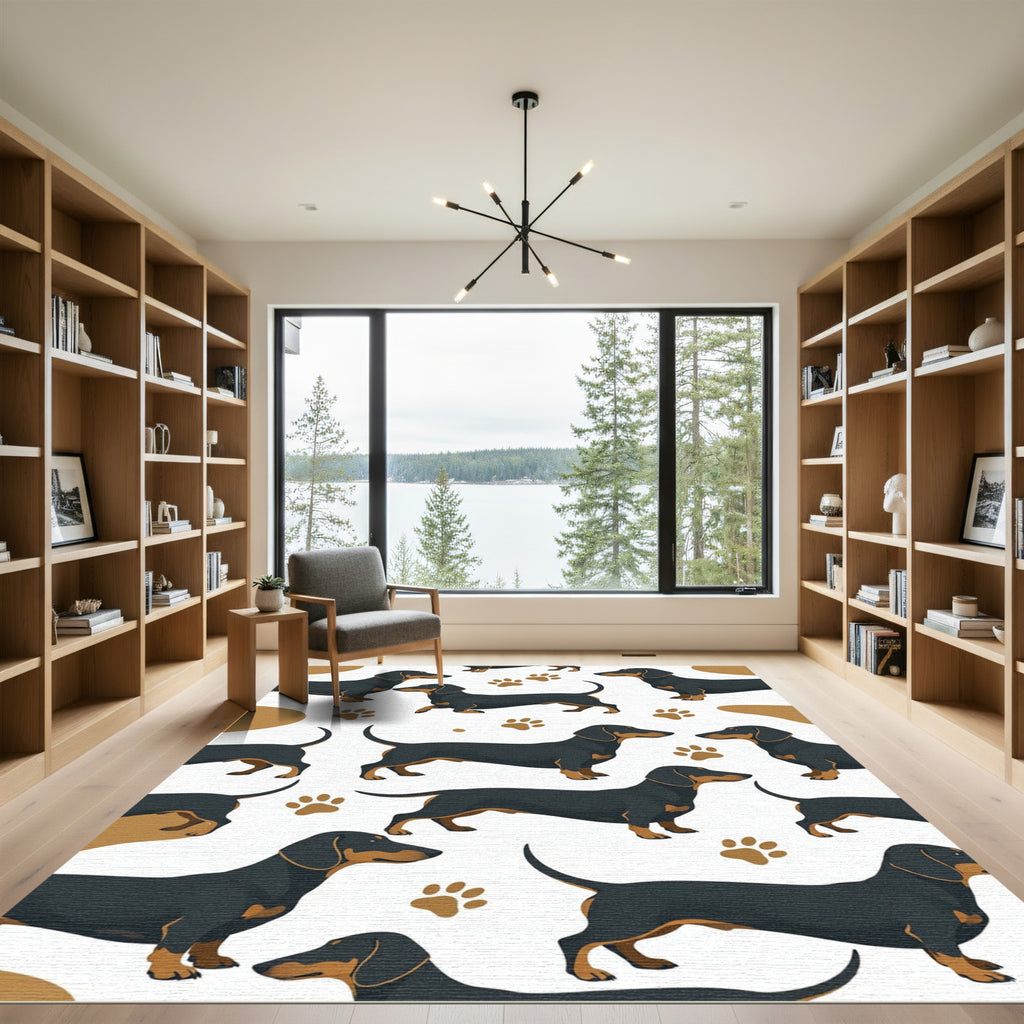 Black and Tan Dachshund Paw Illustration Rug