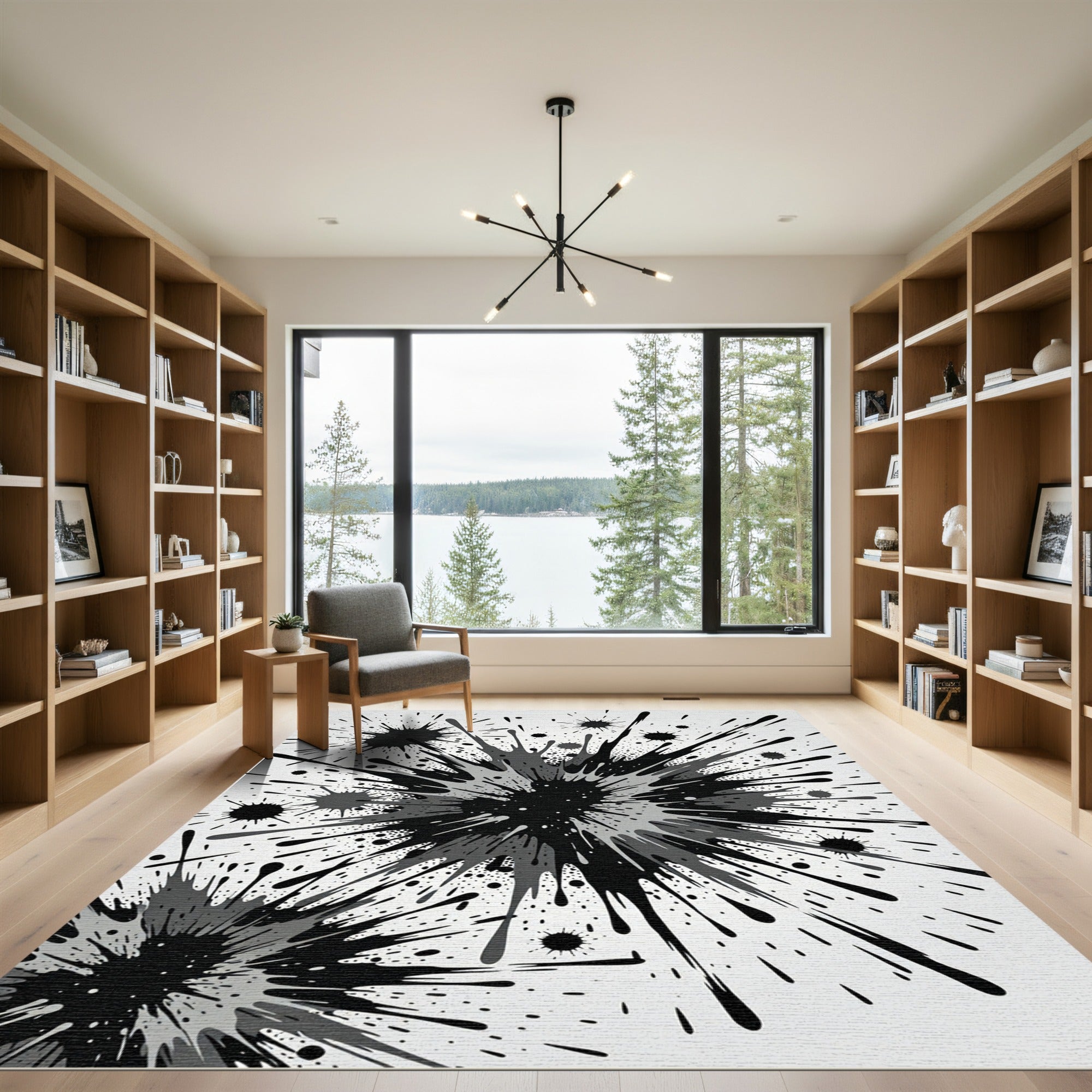 Monochrome Splatter Explosion Abstract Rug
