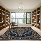 Navy Gold Embellished Paw Mandala Rug