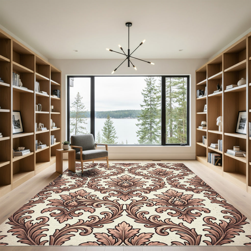 Elegant Beige Rose Acanthus Scroll Rug