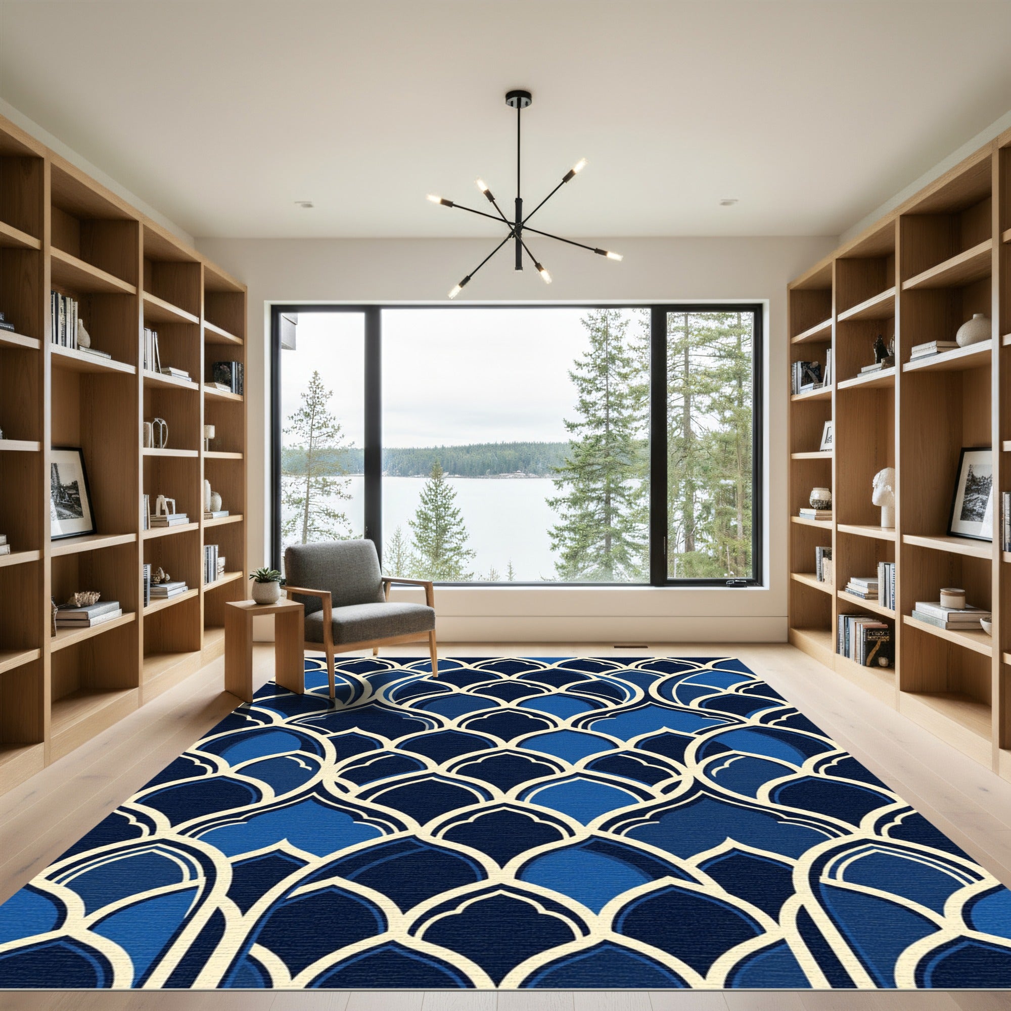 Midnight Blue Arched Decorative Tile Rug
