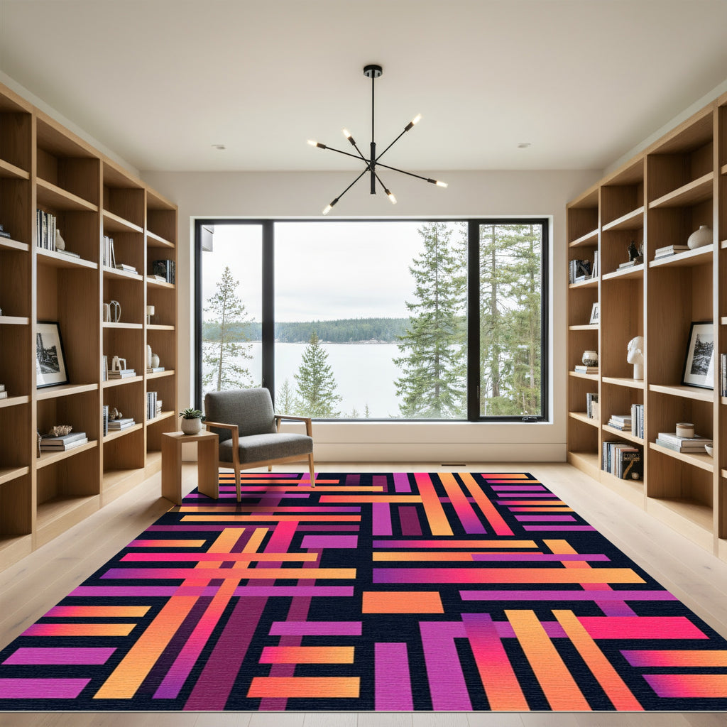 Vibrant Sunset Intersecting Linear Geometric Rug