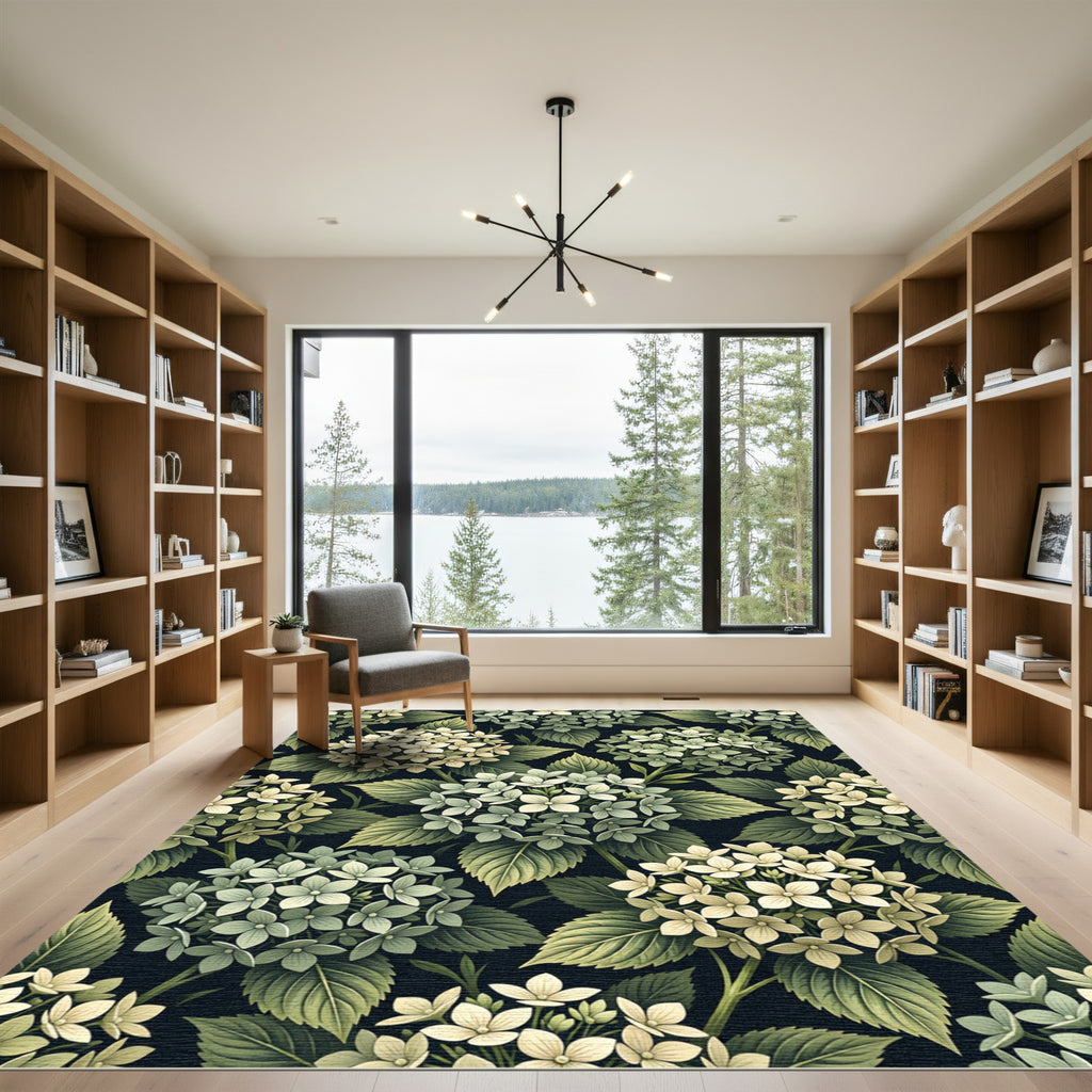 Botanical Hydrangea Floral Cream Sage Rug