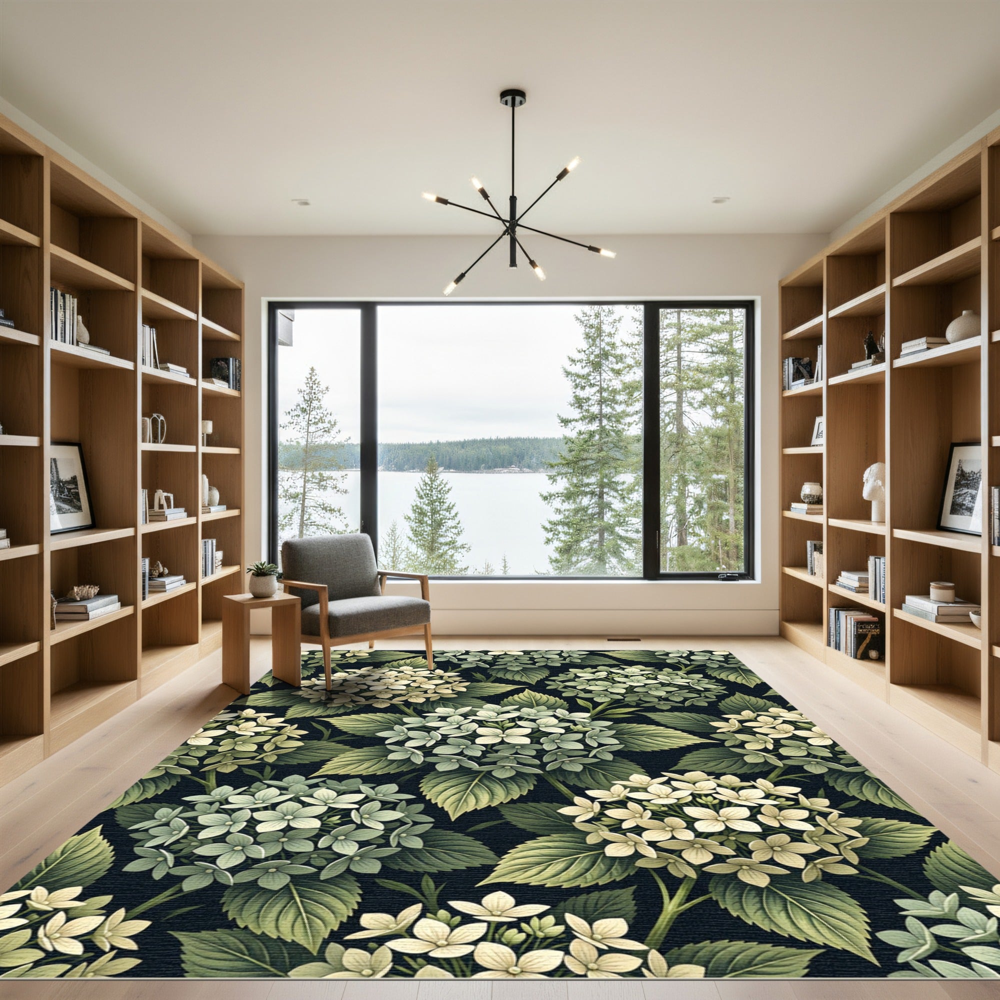 Botanical Hydrangea Floral Cream Sage Rug