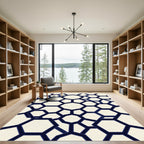 Navy Blue Geometric Hexagon Grid Rug