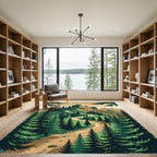 Winding Mountain Path Forest Landscape Rug