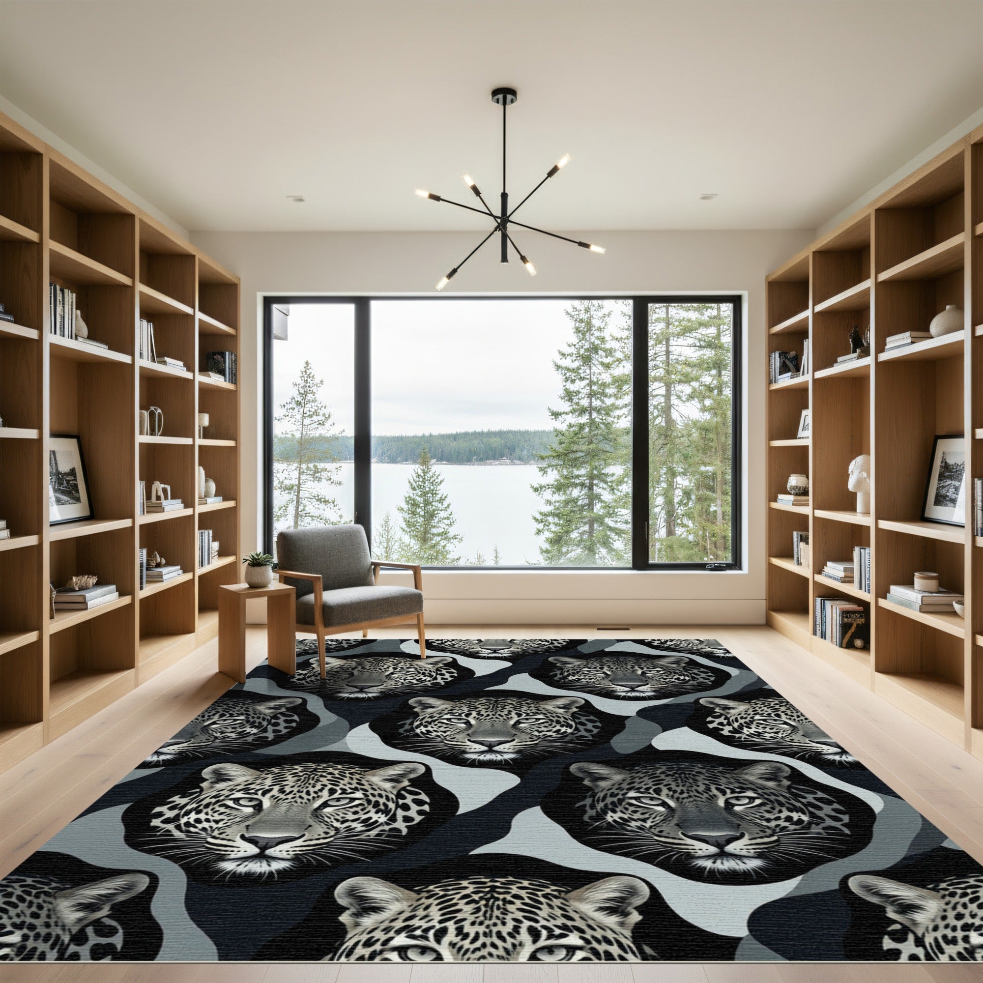 Monochromatic Leopard Faces Camouflage Rug