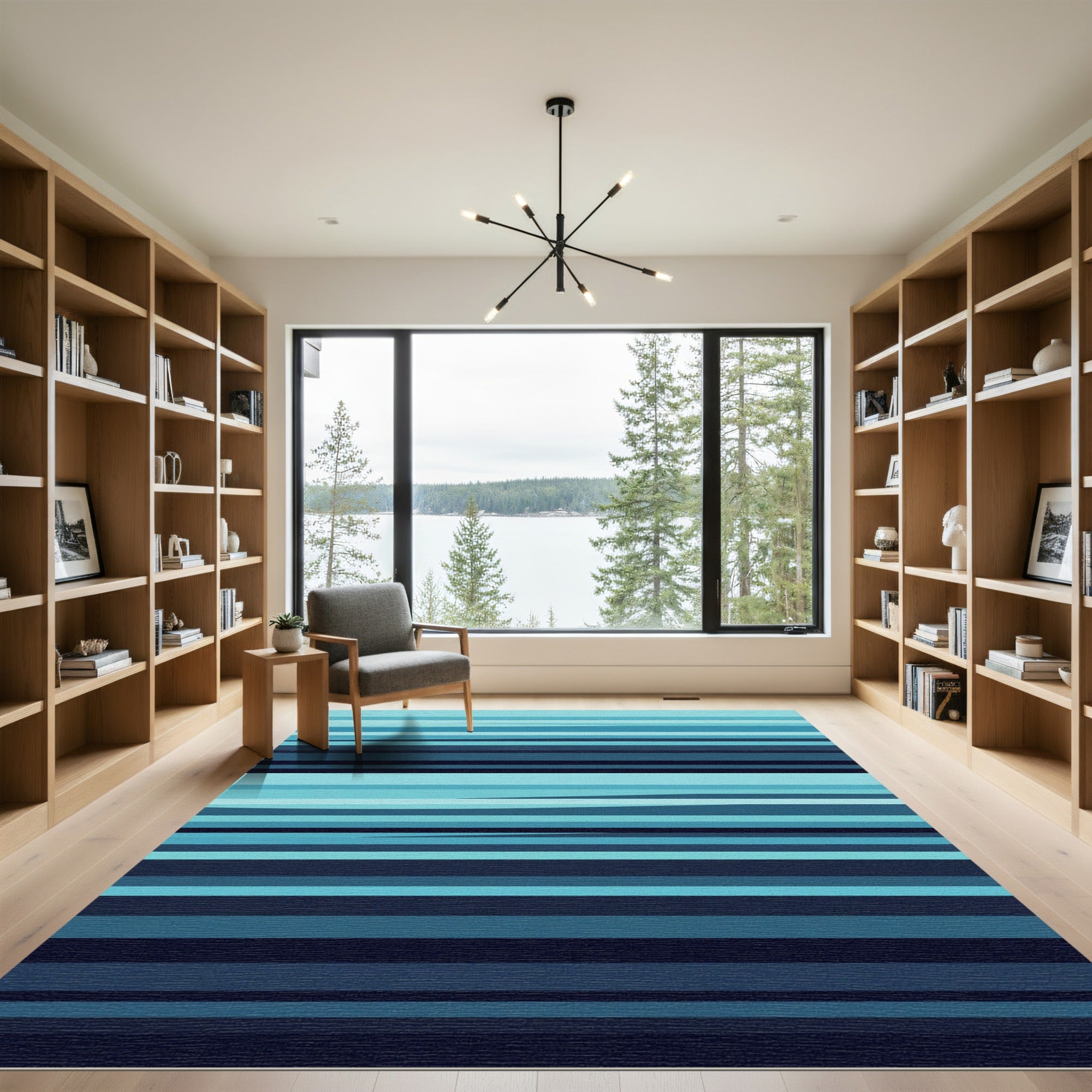 Modern Blue Ombre Linear Stripe Rug
