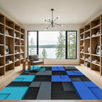 Abstract Blue Gray Cubist Composition Rug