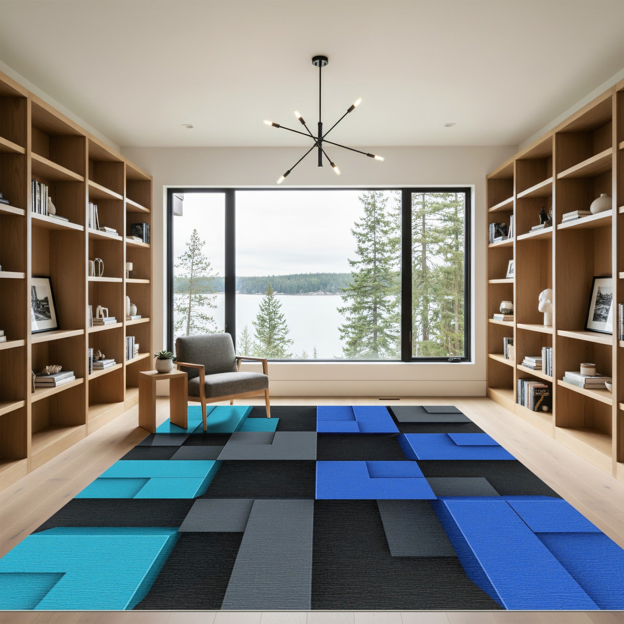 Abstract Blue Gray Cubist Composition Rug
