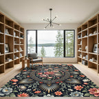 Dark Floral Blossom Medallion Imprint Rug