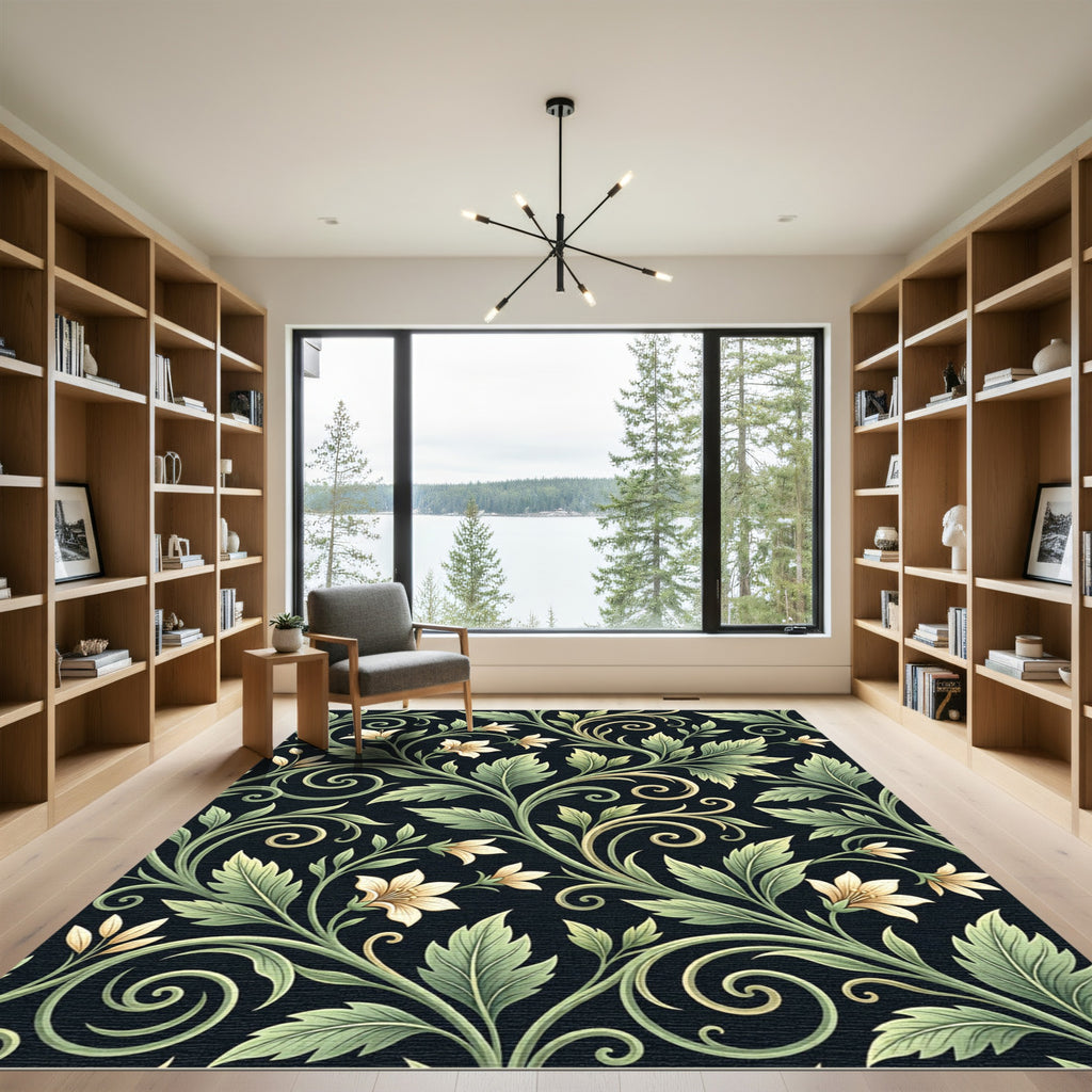 Elegance Sage Cream Floral Scroll Rug
