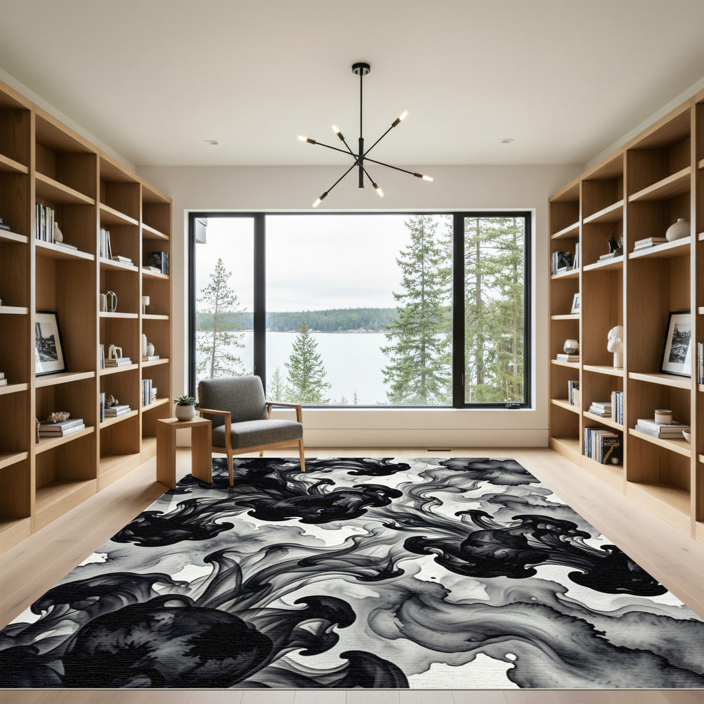 Monochromatic Ink Cloud Swirl Rug