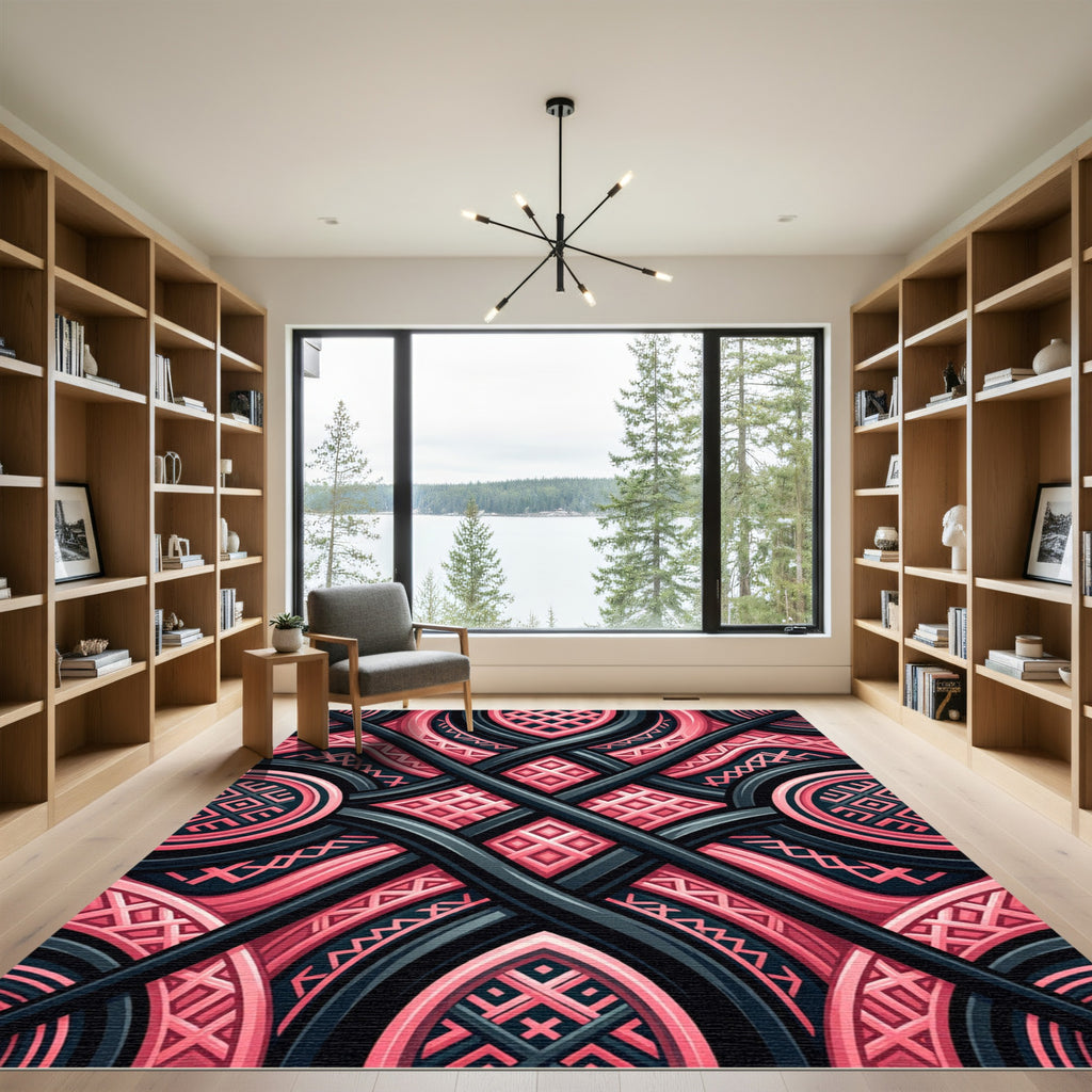 Stellar Pink And Charcoal Lattice Geometric Rug