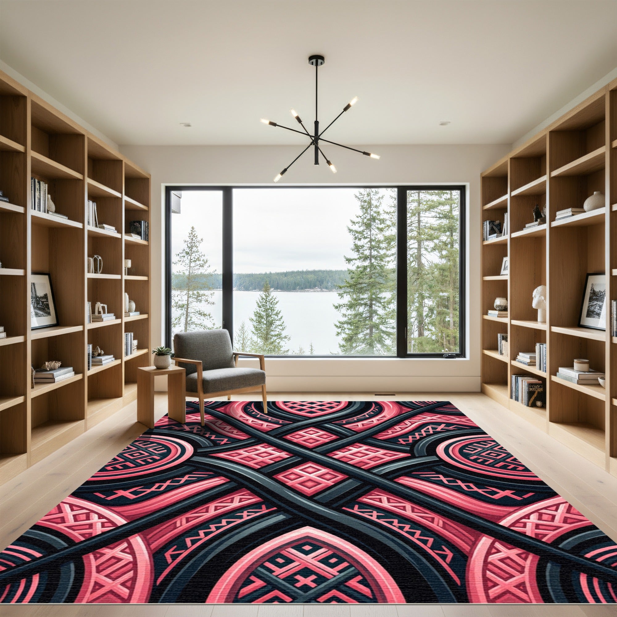 Stellar Pink And Charcoal Lattice Geometric Rug