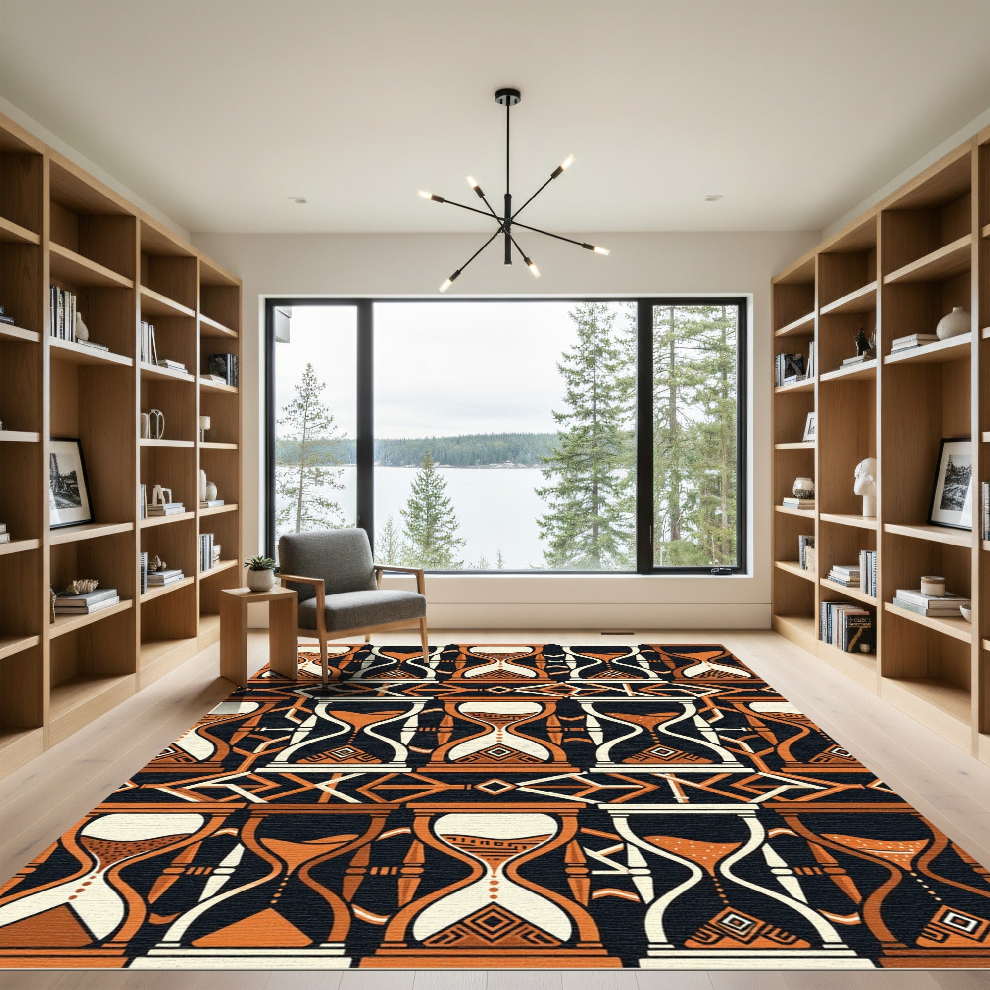 Abstract Hourglass Tile Geometric Ochre Rug