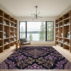 Opulent Purple Gold Ornate Damask Rug