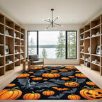 Spooky Halloween Bat and Pumpkin Art Rug