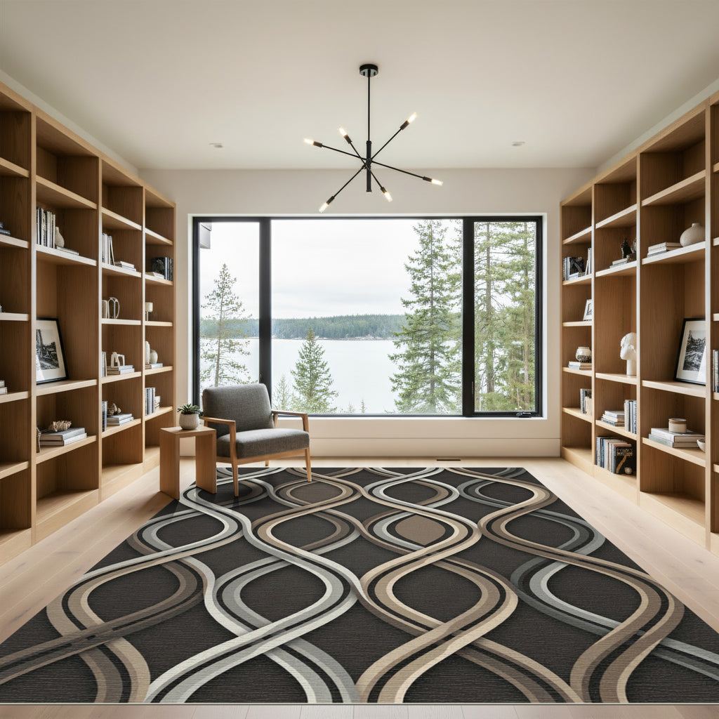 Modern Interwoven Neutral Wavy Ribbon Rug