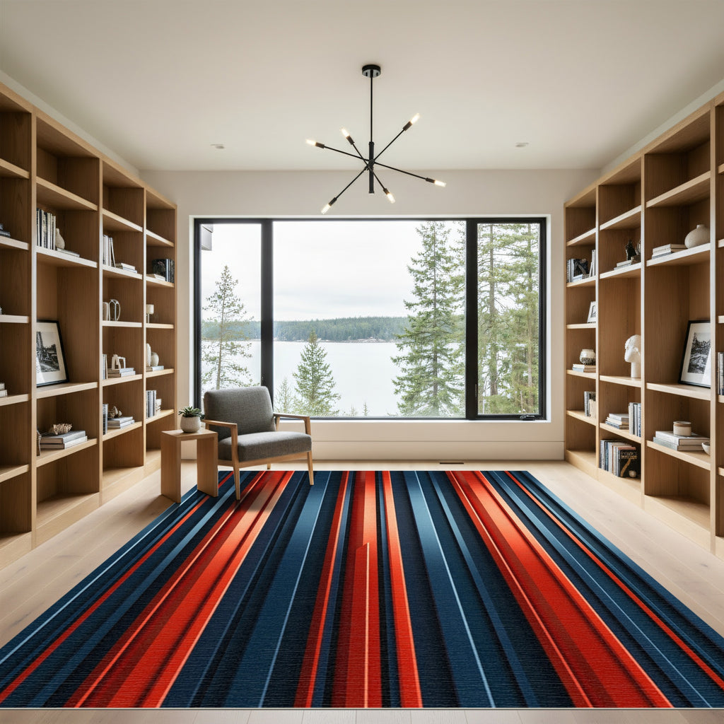 Modern Deep Blue Orange Stripes Rug