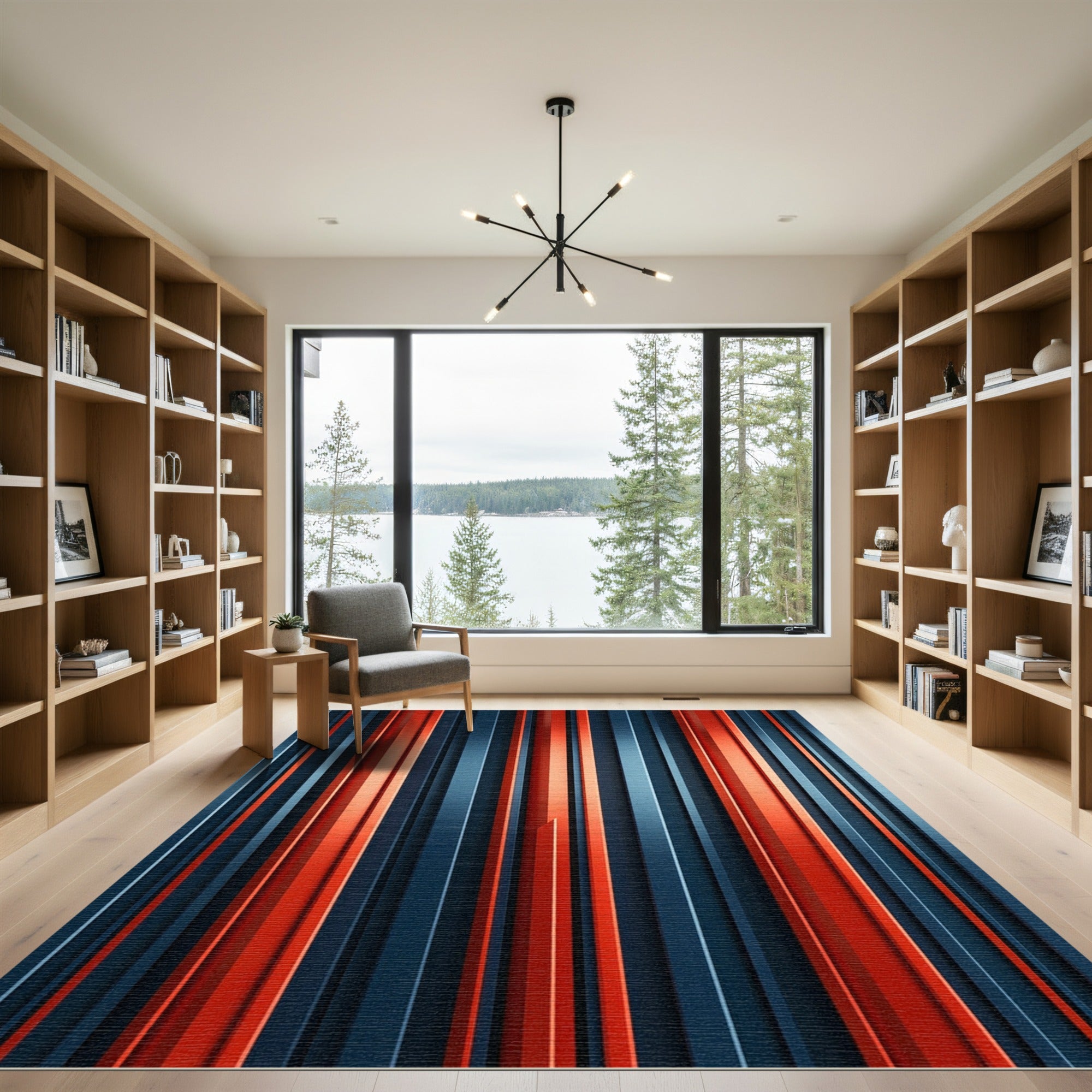 Modern Deep Blue Orange Stripes Rug