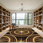 Golden Brown Sunburst Geometric Rug