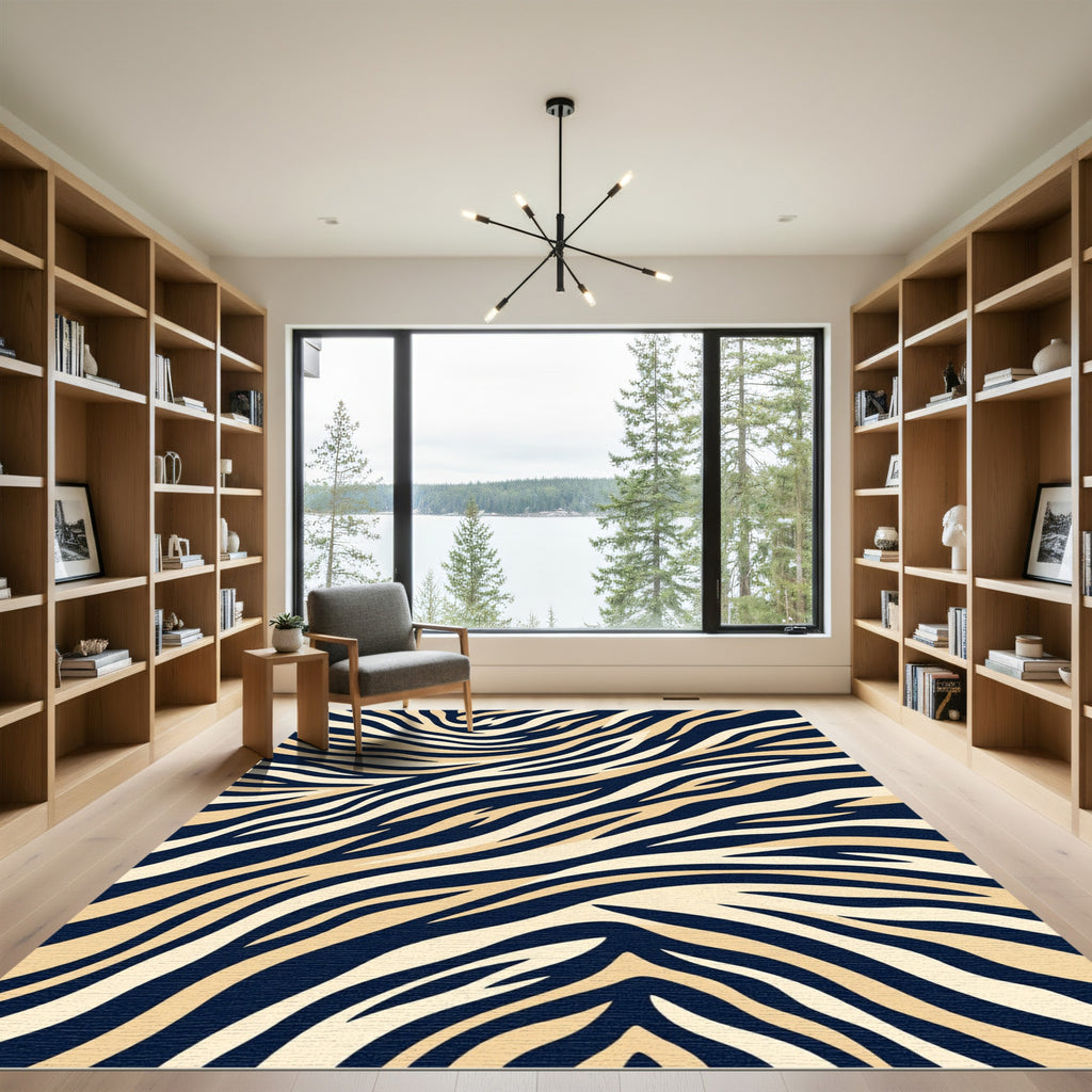 Bold Navy Cream Zebra Curves Rug