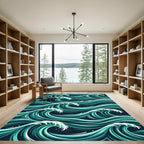 Oceanic Teal Abstract Swirling Wave Rug