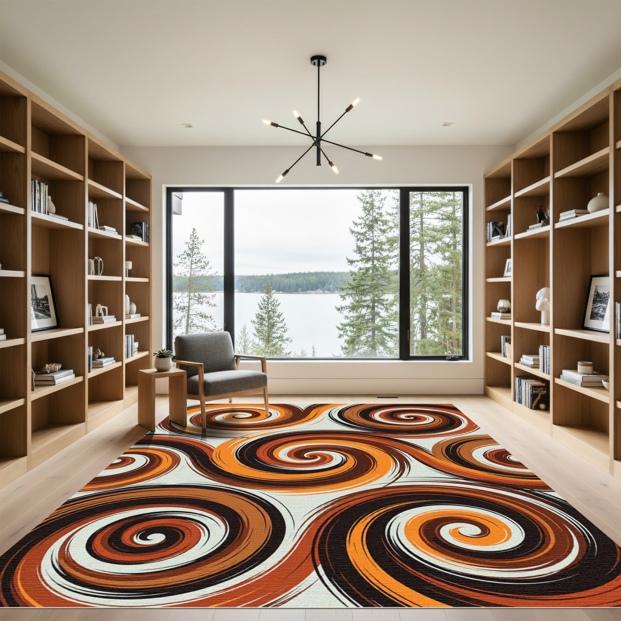 Warm Sienna Abstract Swirl Rug