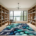 Deep Teal Swirl Abstract Fluid Art Rug
